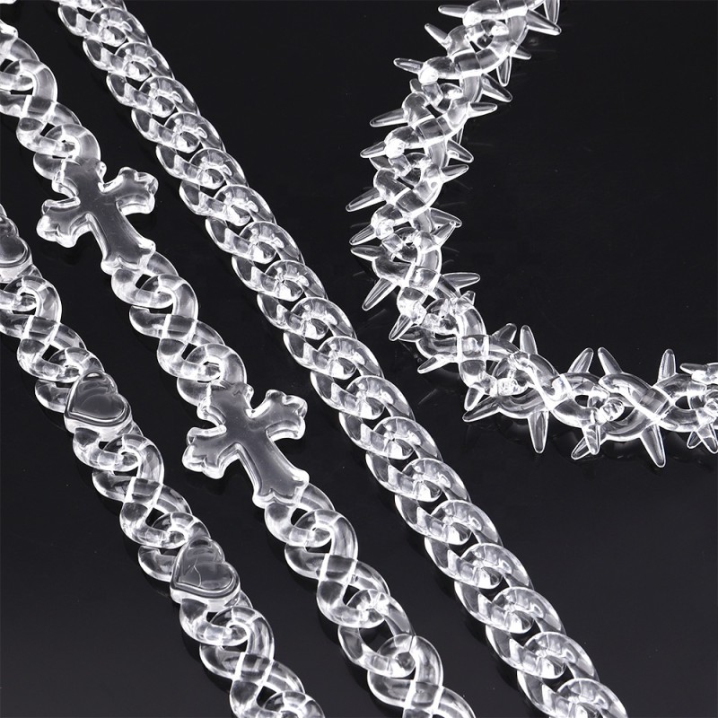 Punk Necklace Supplier - 2025 Popular Punk Men's Acrylic Necklace Transparent Cuban Chain Infinite Cross