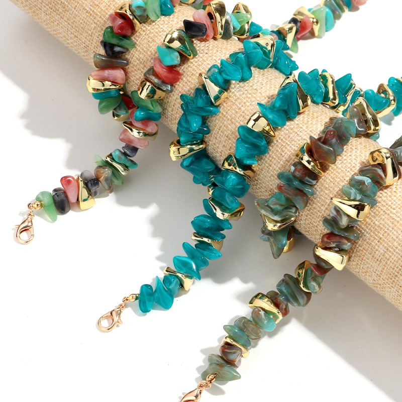 Elastic Bracelet Factory - Bohemian Style Jewelry Colorful Plastic Stone Elastic Bracelet Gold CCB Beads