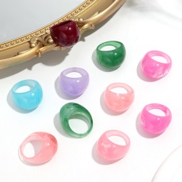 Geometric Ring Supplier - Casual New Geometric Shape Finger Ring Colorful Marble Color Resin Round Ring Gift