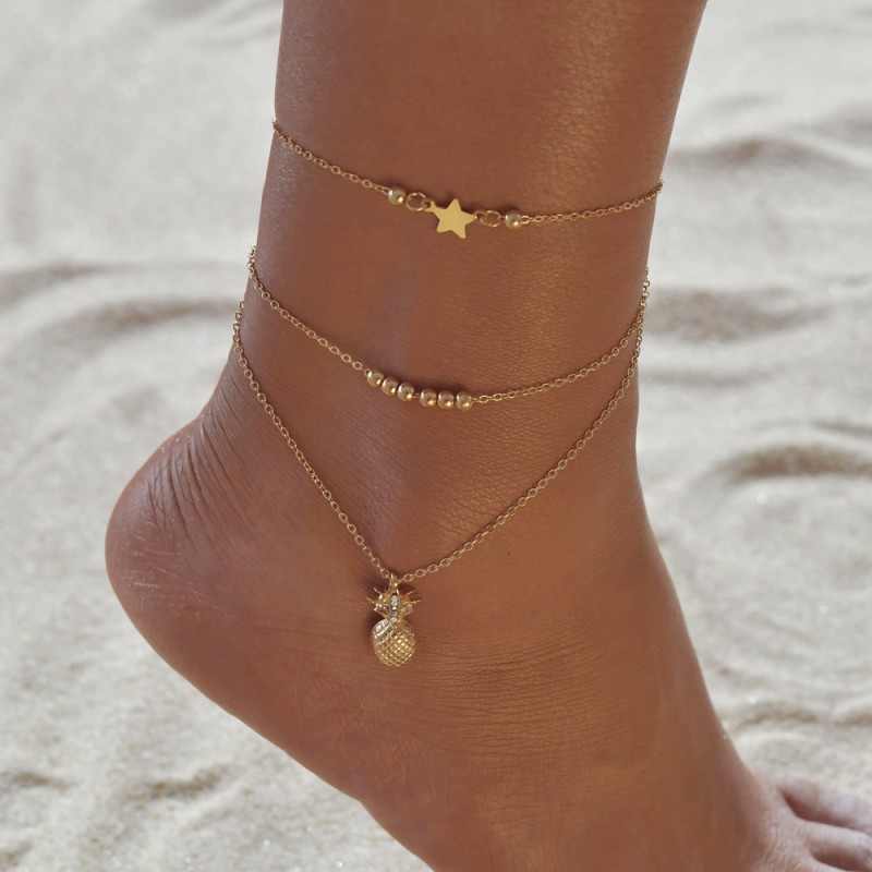 Summer Anklet Supplier - Wholesale 2023 Summer Beach Hawaiian Ankle Chain Pineapple Pendant Anklet Alloy Star Beaded