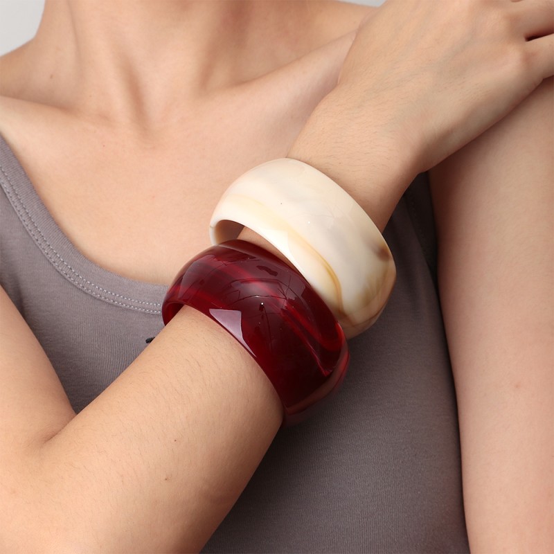 Cuff Bracelet Factory - Simple Fashion Jewelry Mixed Color Extra Wide Cuff Bracelet Geometric Round Acrylic