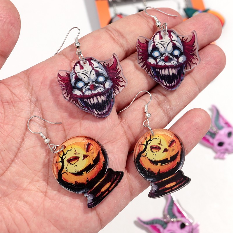 Halloween Earrings Supplier - Hot Sale New Hip Hop Personality Party Jewelry Horror Eyeball Ghost Pumpkin