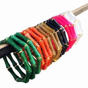 Resin Bracelet Supplier - Fashion Summer Marble Resin Colorful Student Folded Wear Elastic Acrylic Set