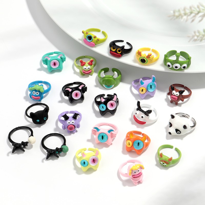 Kids Ring Factory - 2025 Best-selling Cute Ring Jewelry for Kids Gift Multi Little Monster Design Creative Cartoon