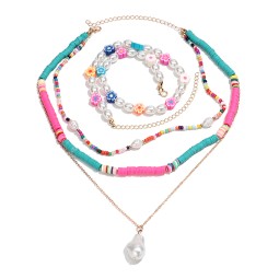 Bohemian Necklace Supplier - Ins Bohemian Jewelry DIY Handmade Beaded Necklace Colorful Flower Soft Clay