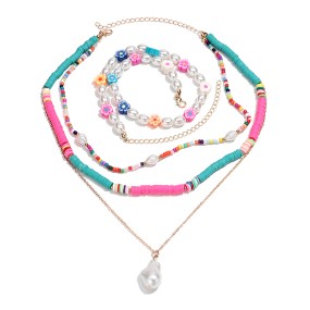 Bohemian Necklace Supplier - Ins Bohemian Jewelry DIY Handmade Beaded Necklace Colorful Flower Soft Clay