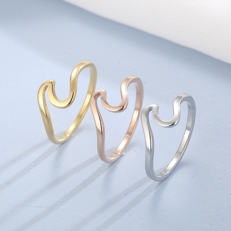 Wave Ring Factory - Wholesale Women Simple Wave Shape Ring 18k Gold Plated Waterproof Stainless Steel Geometric Wave