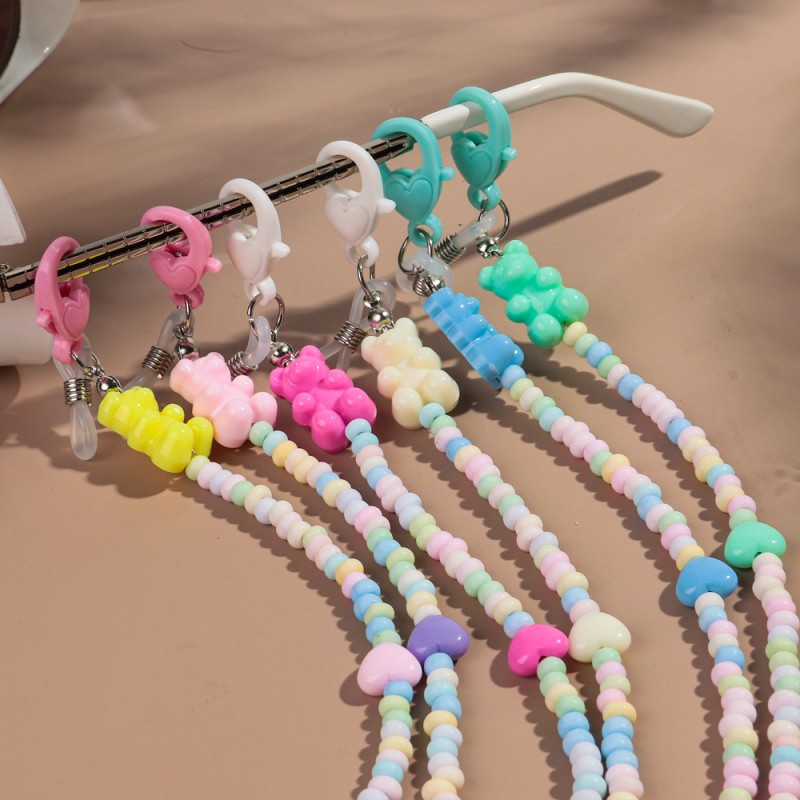 Bear Chain Supplier - Cute New Resin Bear Macaron Colored Beads Romantic Heart Cartoon Children's Mask Chain