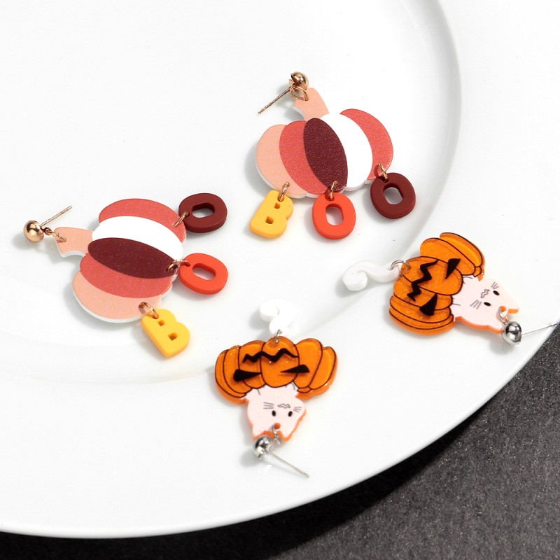 Cat Earrings Supplier - Cute Cartoon Cat Women's Earrings Fish Animals Funny Pumpkin Letter Tassel