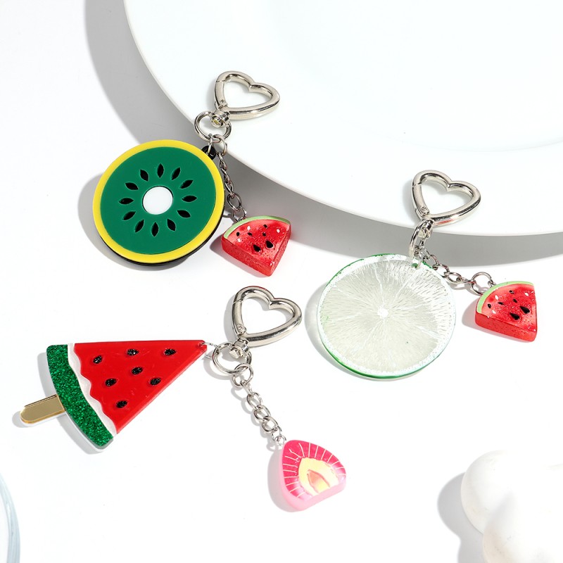 Fruit Keyring Supplier - Cute Cartoon Fruit Pendant Keyring Fun Strawberry Pineapple Watermelon Orange Cherry