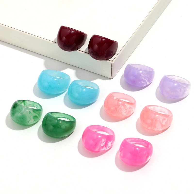 Geometric Ring Supplier - Casual New Geometric Shape Finger Ring Colorful Marble Color Resin Round Ring Gift