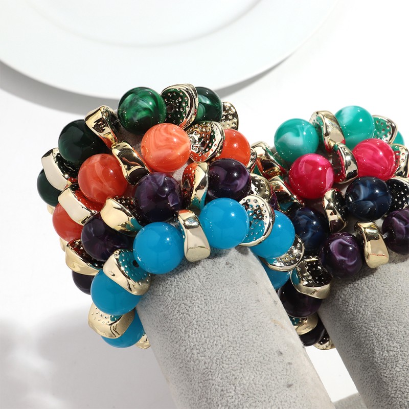 Party Bracelet Factory - Casual 2025 Party Jewelry Beaded Bracelet Gold Hammered Irregular CCB Bead Marble