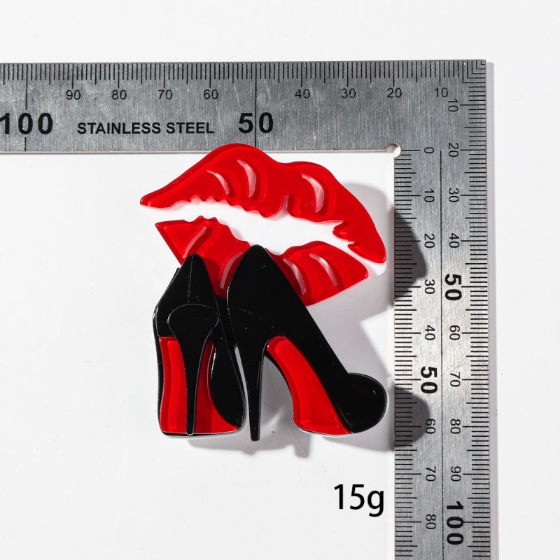 Lapel Brooch Factory - Creative Trendy Lapel Clothing Accessories Sexy Red Lips Glitter High Heels Acrylic