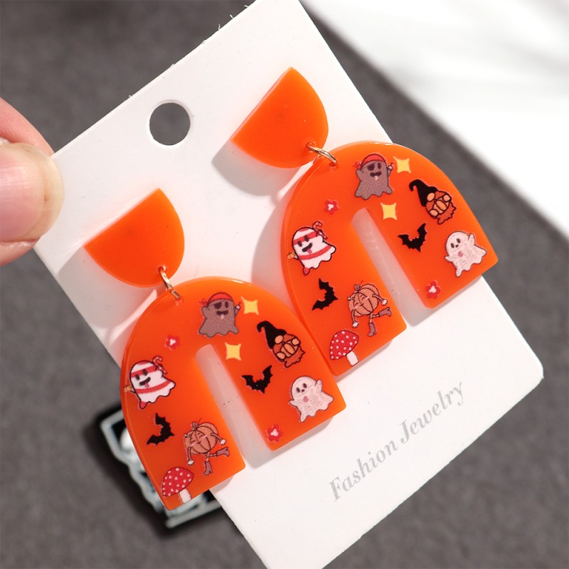 Gothic Earrings Supplier - Gothic Funny Party Jewelry Colorful Horror Print Ghost Bat Skeleton Acrylic