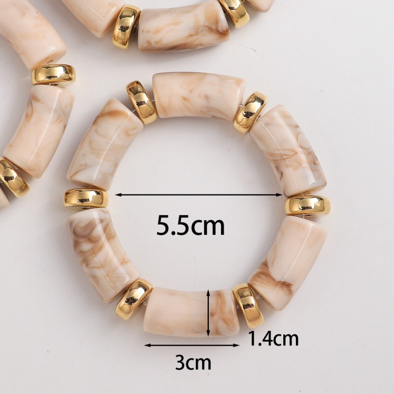 Chunky Bracelet Factory - Vintage Autumn Winter Gold Plated Resin Marble Amber Bamboo Acrylic Elastic