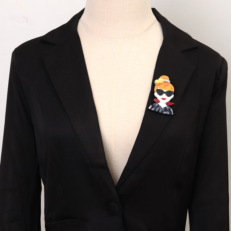 Vintage Brooch Manufacturer - Vintage Autumn Winter Coat Accessories Pin with Sunglasses Gold Hair Women Badge