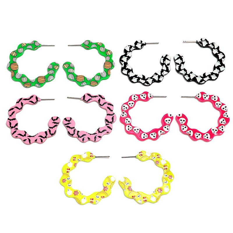 Cartoon Earrings Supplier - Exaggerated Personality Halloween Cartoon Print Earrings Colorful Bat Ghost