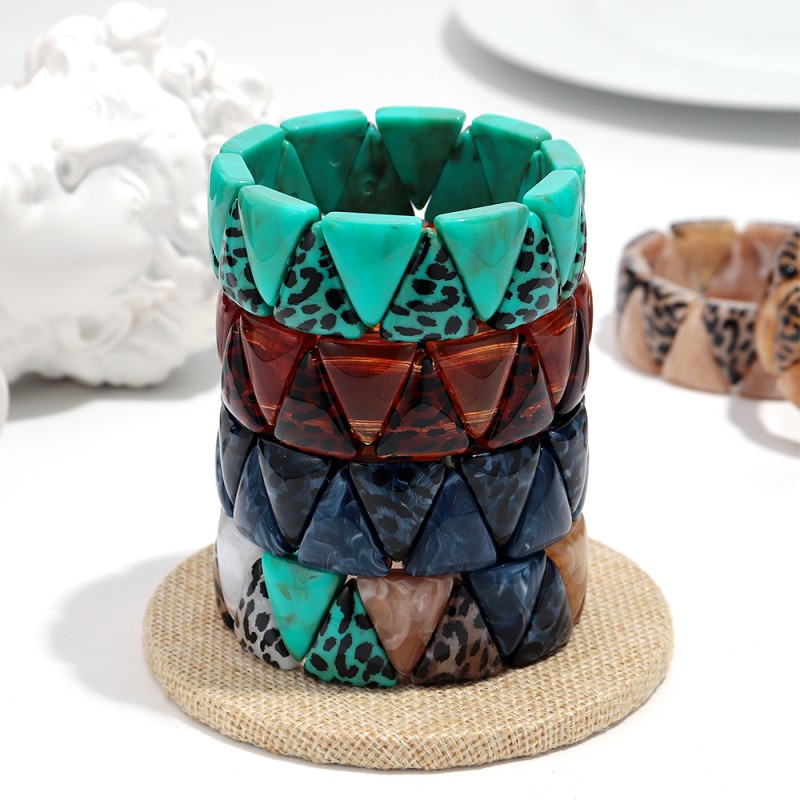 Office Bracelet Supplier - Trendy Office Women's Jewelry Bracelet Geometric Resin Leopard Print Triangle Beads