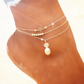 Summer Anklet Supplier - Wholesale 2023 Summer Beach Hawaiian Ankle Chain Pineapple Pendant Anklet Alloy Star Beaded