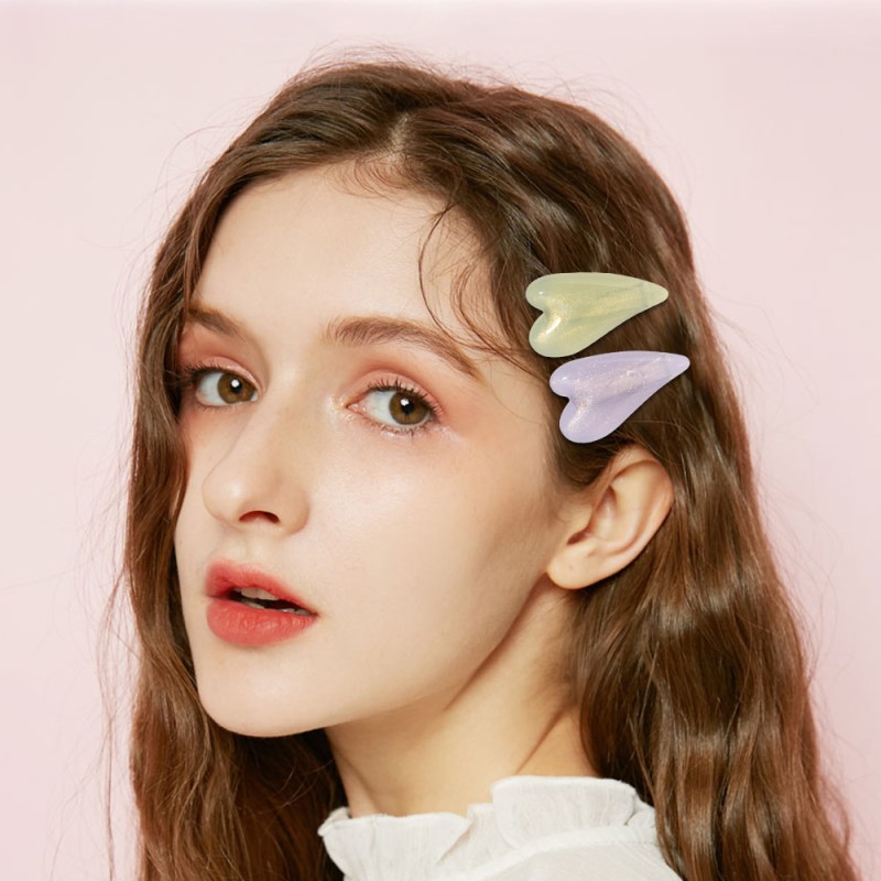 Duckbill Clips Supplier - Korean Girl Hair Accessories Cute Duckbill Clips Jelly Glitter Sweet Heart-shaped Hair Slide
