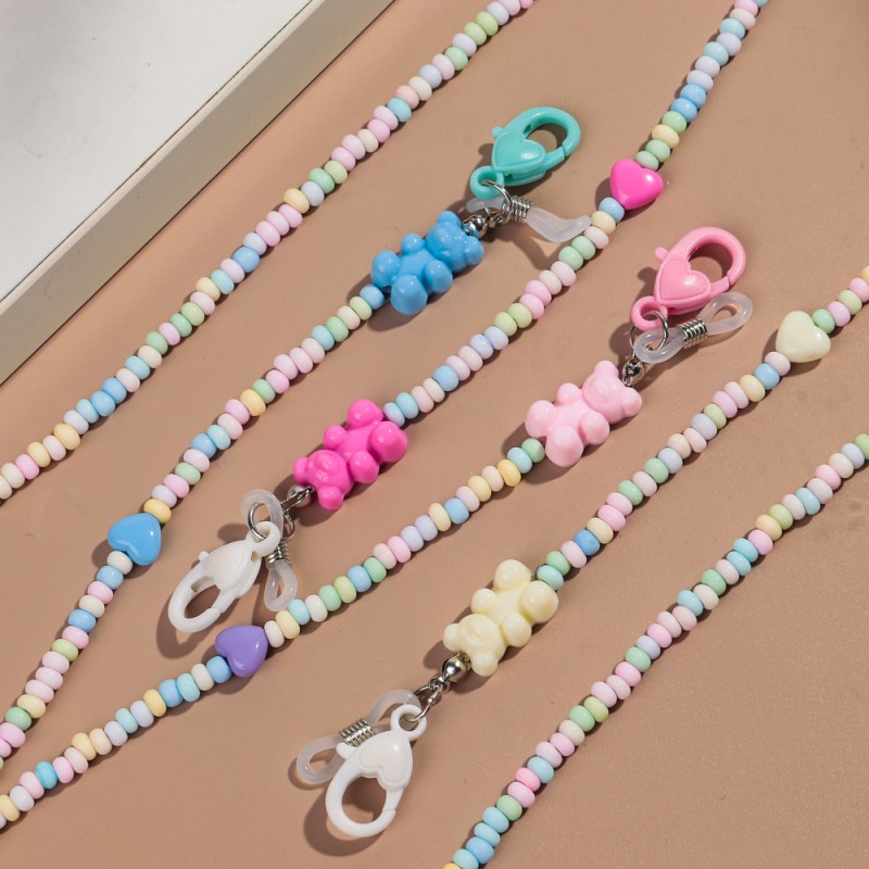 Bear Chain Supplier - Cute New Resin Bear Macaron Colored Beads Romantic Heart Cartoon Children's Mask Chain