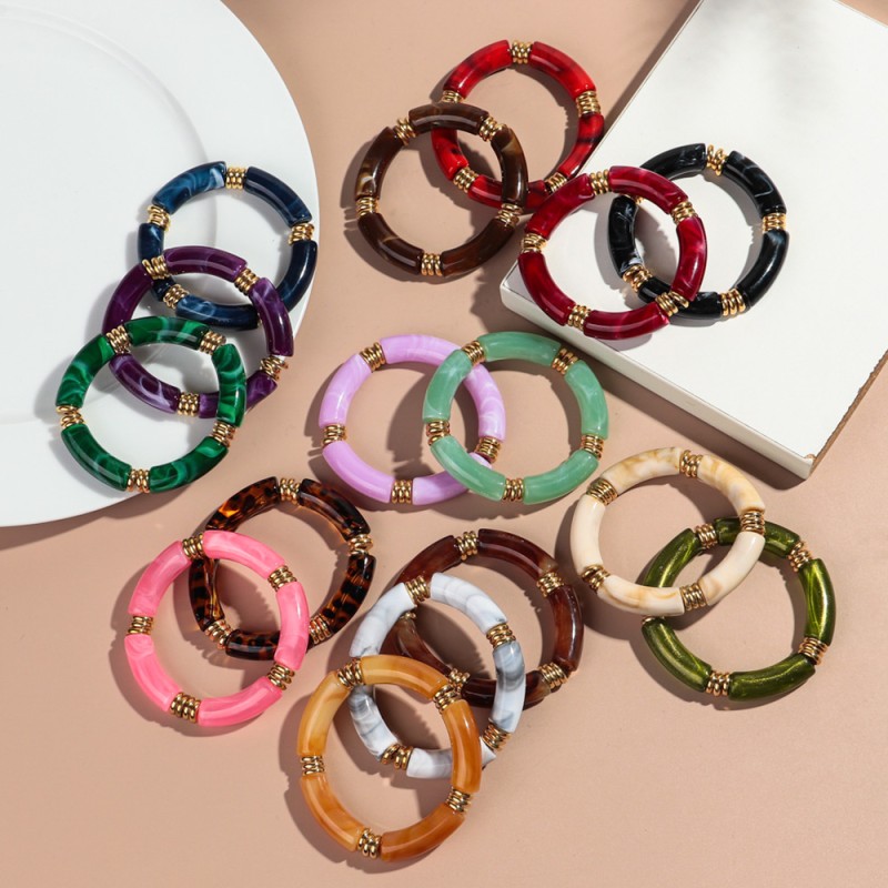 Marble Bangle Manufacturer - Bohemian Style Colored Marble Resin Bangle Eco-friendly Metal Spacer Bead