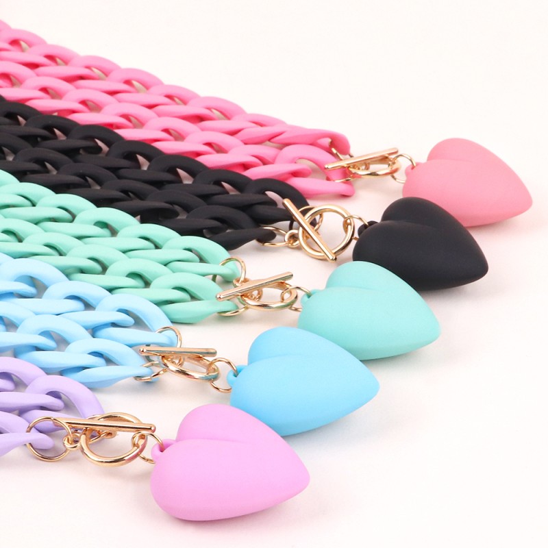 Resin Necklace Manufacturer - Y2k Sweet Romantic Chunky Geometric Resin Necklace Candy Color Frosted Acrylic