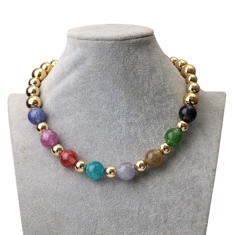 Beaded Necklace Supplier - Unique Fashion Jewelry 2025 Shiny Sequin Ball Electroplated Gold CCB Beaded