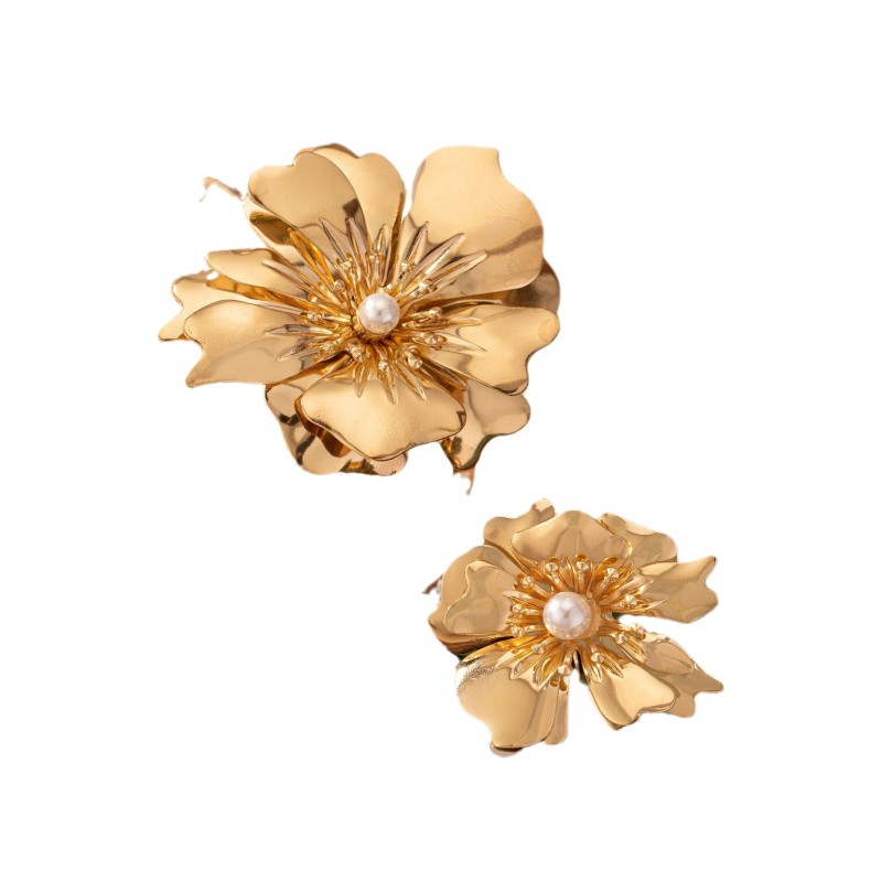 Flower Leaf Set Manufacturer - Fashion Alloy Metal Gold Color Flower Leaf Big Bracelet Party Wedding Open Adjustable
