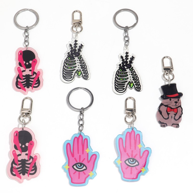Punk Keyring Factory - Wholesale Popular Customized Pattern Decorated Fun Punk Style Keyring Acrylic Key Chain