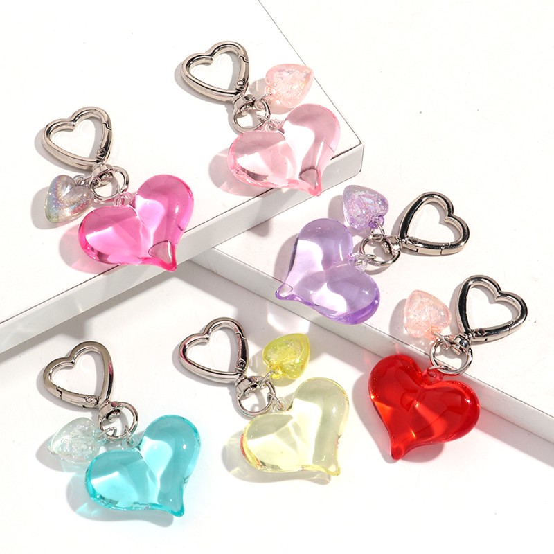 Heart Keychain Manufacturer - Cheap Cute Bag Pendant Zinc Alloy Accessories Sweet Heart Charms Acrylic Transparent