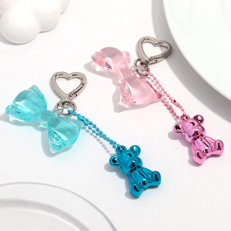Bow-shaped Keychain Manufacturer - Cute Colorful Transparent Bow-shaped Pendant Heart Bag Charms Key Rings Metal