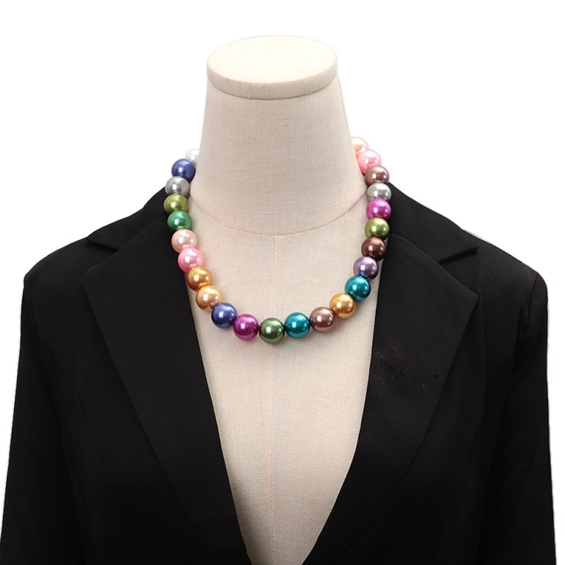 Pearl Necklace Supplier - Fashionable Colorful Pearl Necklace Bohemian Holiday Style 18mm Ball Shiny