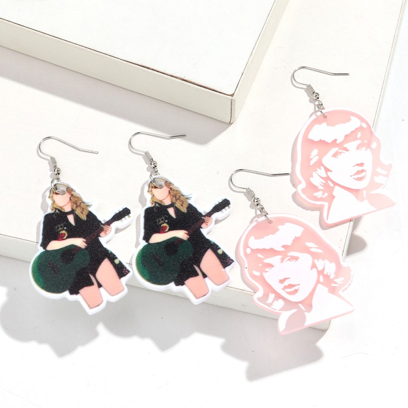 Music Earrings Factory - 2025 Fashion Casual Music Earrings Super Star Singer Print Acrylic Drop