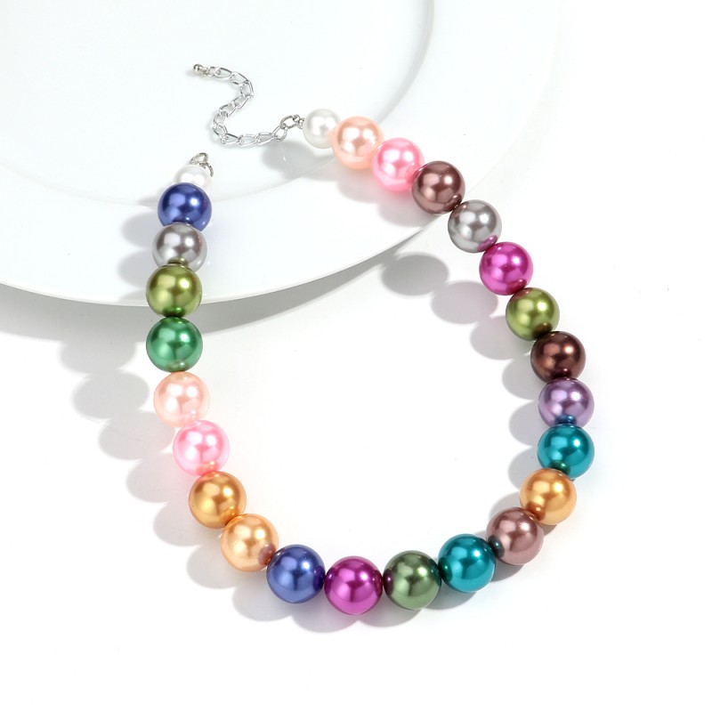 Pearl Necklace Supplier - Fashionable Colorful Pearl Necklace Bohemian Holiday Style 18mm Ball Shiny