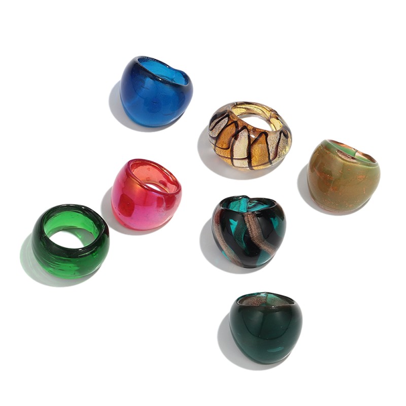 Korean Ring Manufacturer - Korean Retro Design Ring Irregular Geometric Wide Colorful Glitter Creative Leopard Print