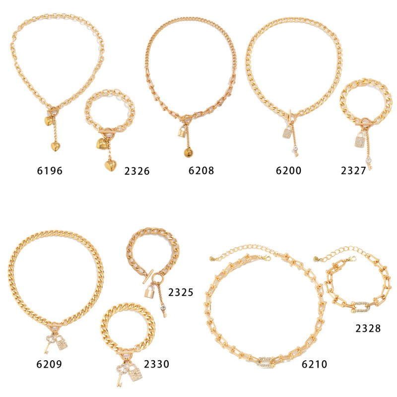 Love Heart Set Factory - Fashion Custom Alloy Love Heart Shape Lock Choker Necklace Minimalist 18k Sliver Plated Chunky