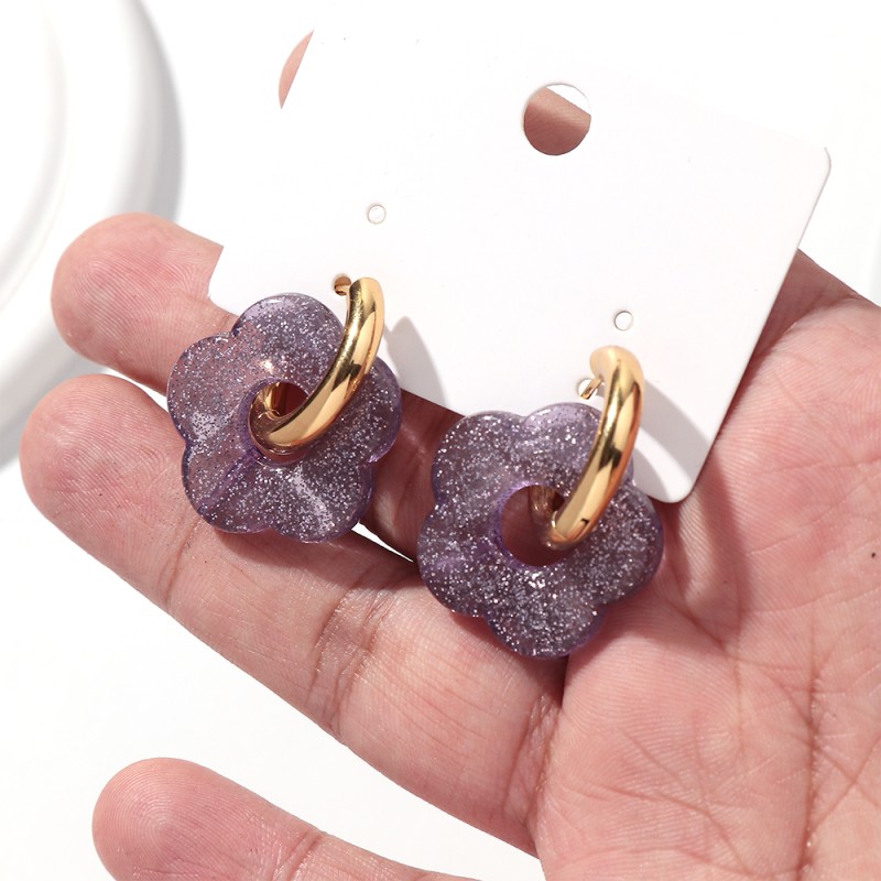 Hoop Earrings Factory - New Arrival Trendy Jewelry Stainless Steel Hoop Earrings Shiny Glitter Flower