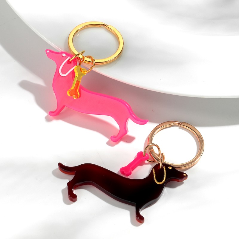 Dog Keychain Factory - New Best-selling Cartoon Dog Neon Pink Bone Cute Animals Pendant Car Key Wallet