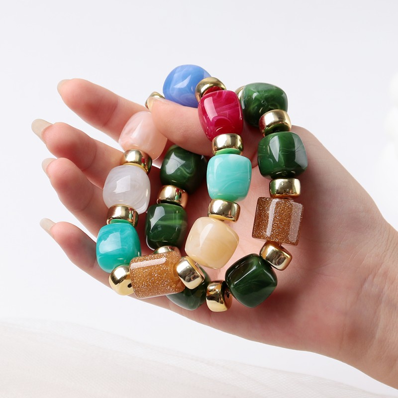 Geometric Bracelet Manufacturer - Creative Colorful Geometric Resin Bracelet Gold Glitter Beads CCB Spacer Square