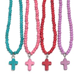 Beaded Necklace Factory - Ins Simple Colorful Beaded Necklace Jesus Cross Pendant Natural Stone Turquoise