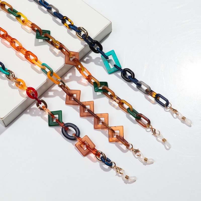 Marble Chain Manufacturer - Vintage Mixed Marble Geometric Link Bohemian Style Sunglasses Chain Amber Leopard Turquoise