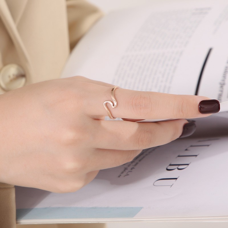 Wave Ring Factory - Wholesale Women Simple Wave Shape Ring 18k Gold Plated Waterproof Stainless Steel Geometric Wave