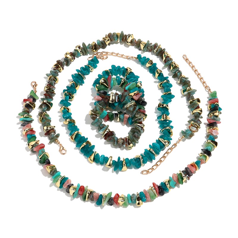 Elastic Bracelet Factory - Bohemian Style Jewelry Colorful Plastic Stone Elastic Bracelet Gold CCB Beads