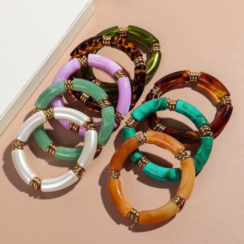 Marble Bangle Manufacturer - Bohemian Style Colored Marble Resin Bangle Eco-friendly Metal Spacer Bead