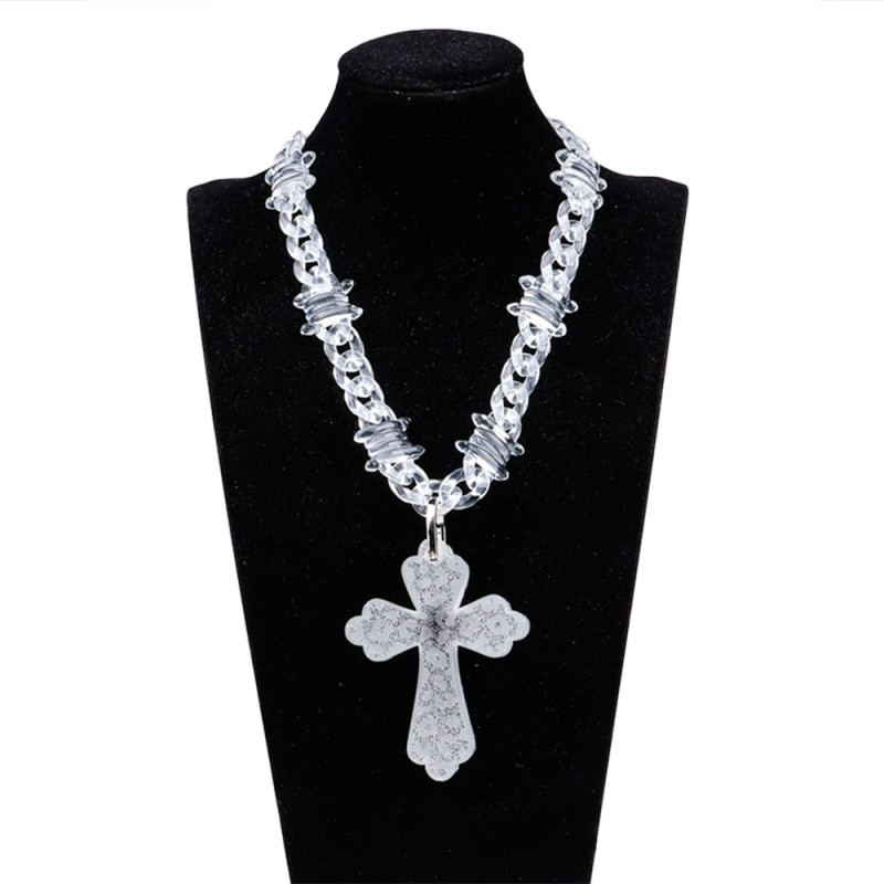 Punk Necklace Supplier - 2024 Street Boy Fashion Jewelry Clear Barbed Chain Punk Acrylic Jesus Cross