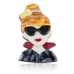 Vintage Brooch Manufacturer - Vintage Autumn Winter Coat Accessories Pin with Sunglasses Gold Hair Women Badge