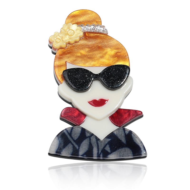 Vintage Brooch Manufacturer - Vintage Autumn Winter Coat Accessories Pin with Sunglasses Gold Hair Women Badge