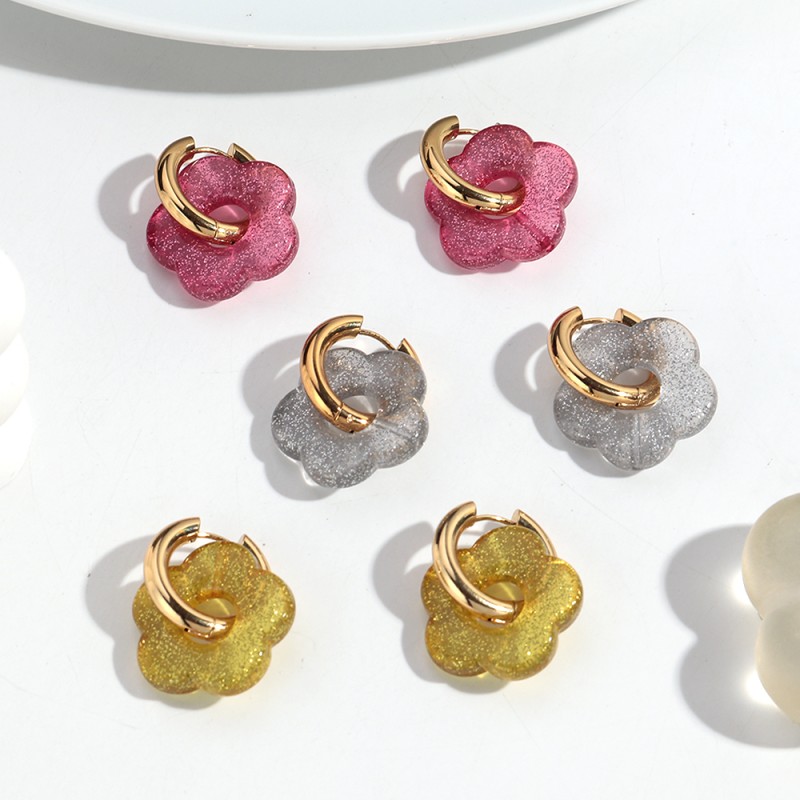 Hoop Earrings Factory - New Arrival Trendy Jewelry Stainless Steel Hoop Earrings Shiny Glitter Flower