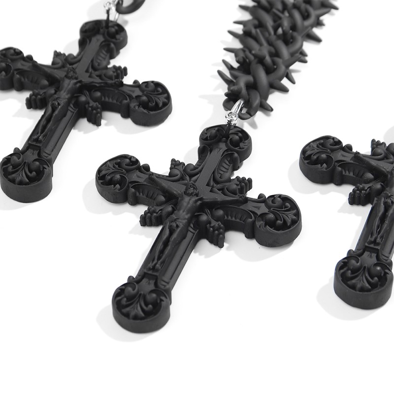 Jesus Necklace Supplier - New Arrival Matte Black Jesus Necklace Hip Hop Cool Barb Chain Infinite Thorns